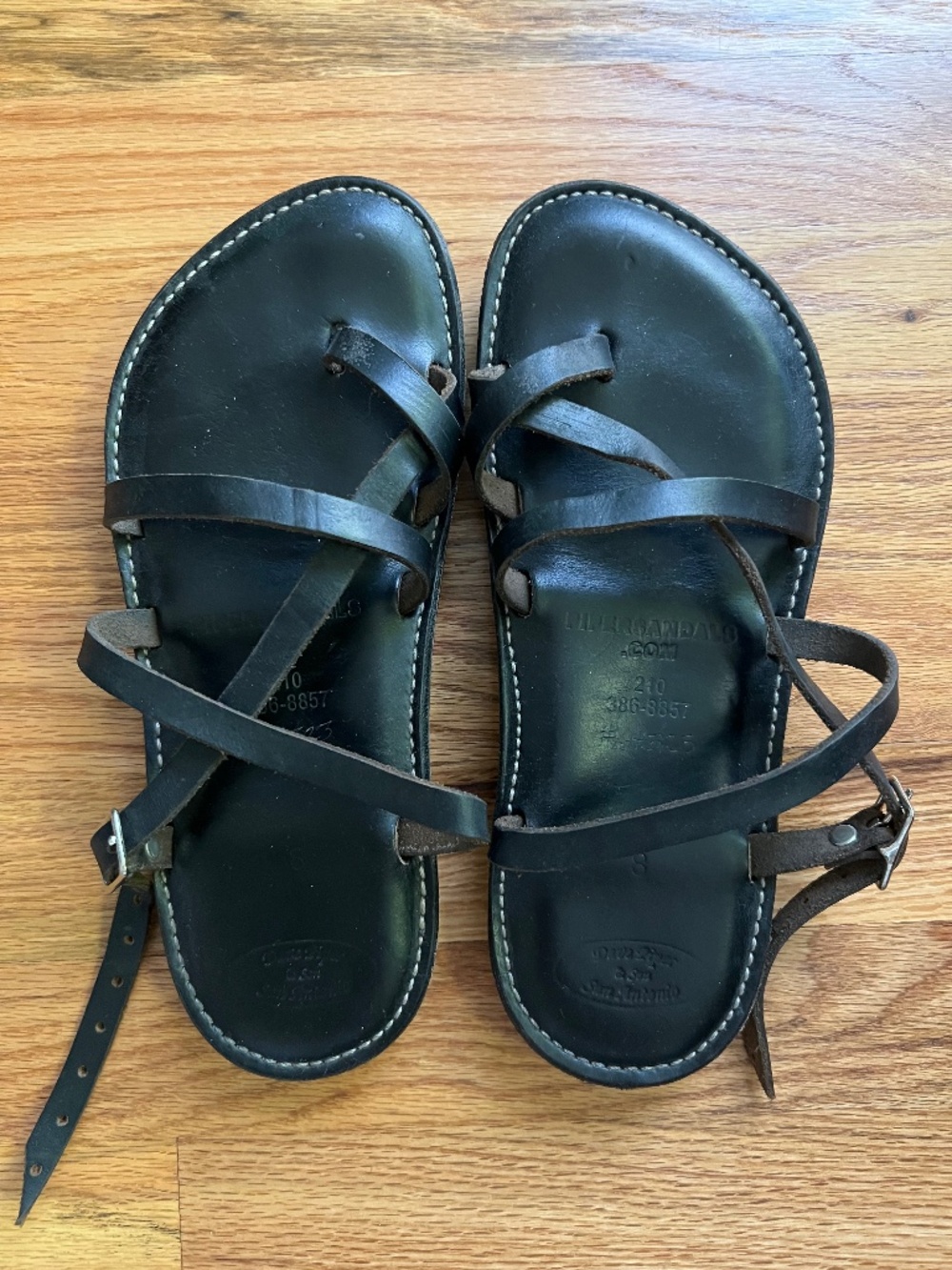 Dave Piper black handmade leather toe loop slip on sandals Men-8/Women-9/ USA!